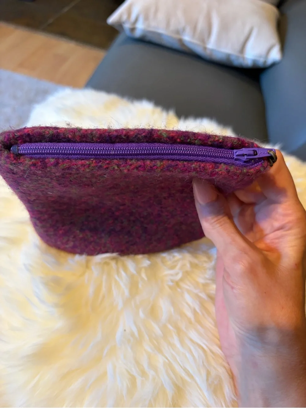 Handmade Wool Blend Purple Felt Wristlet Clutch